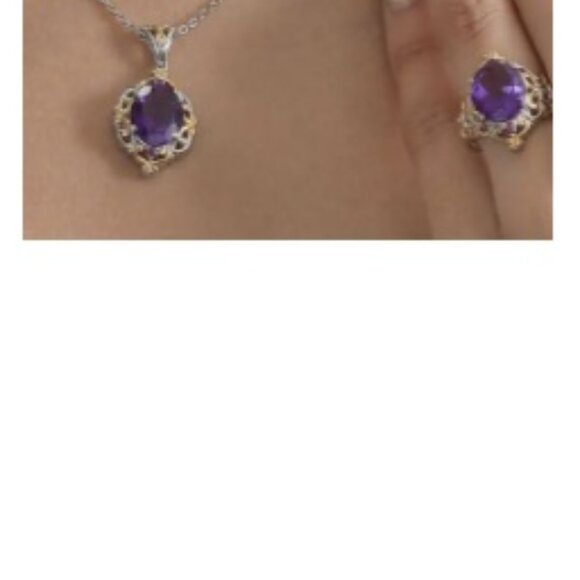 Antique Style Ring/Necklace  Set - African Amethyst and Orissa Rhodolite Garnet - Picture 4 of 6